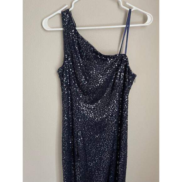 NWT Adrianna Papell Navy Sequin One Shoulder Formal Gown (Size US 8) - Picture 3 of 12